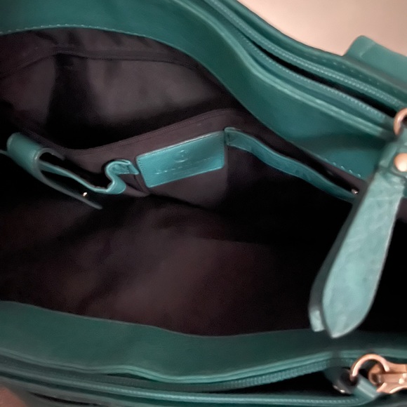 Teal Leather Cole Haan Village F05 Shoulder Bag Purse 15"W X 9"H X 5"D. - Picture 4 of 8